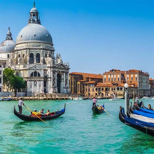 Gondolas on the Grand Canal below Santa Maria della Salute, Venice