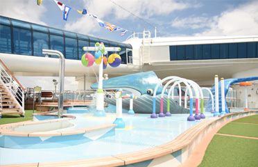 Accessible splash-pad play area on a cruise ship deck